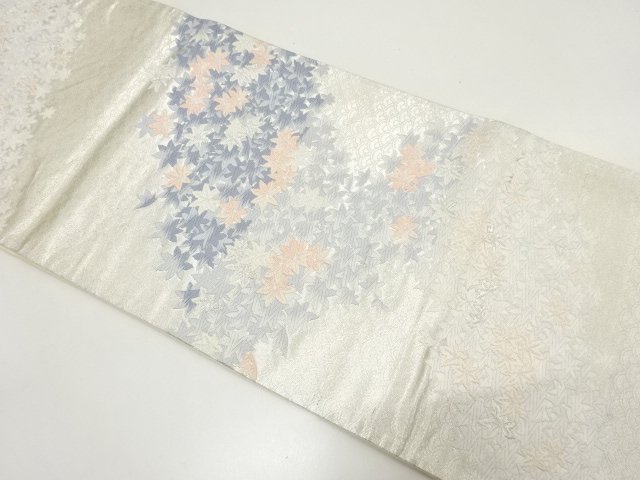 JAPANESE KIMONO / ANTIQUE FUKURO OBI / WOVEN AUTUMN LEAVES / AOGAI-NAM